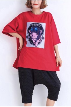 Beautiful o neck Half sleeve cotton tunic pattern 2019 Shape red tunic Summer