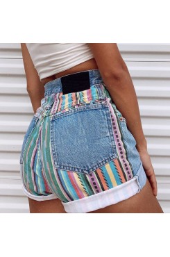 A-line denim shorts with high waist, loose fit, and slimming effect HF2417-03-04