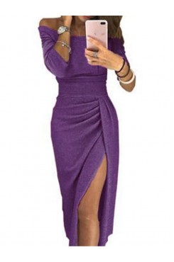 Ladies bag slit one line neckline dress, shiny crystal forma HF2814-04-02