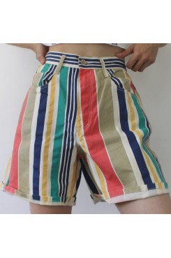 Striped denim shorts with loose rolled edge A-line hot pants HF2903-02-01