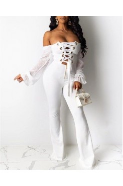 Button up flip collar micro flared pants jumpsuit HF3111-01-01