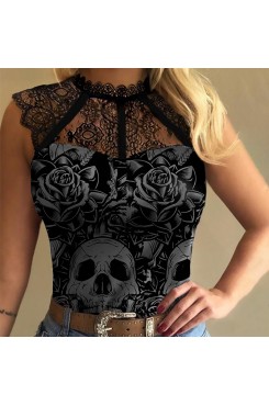 Lace collar skull vest HF2117-03-01