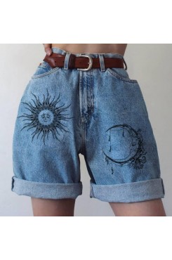 Casual and relaxed printed denim pants HF1605-04-01