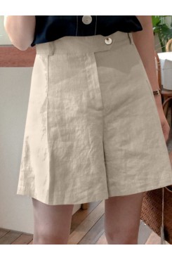 Women Solid Zip Loose Wide Leg Casual Shorts