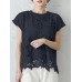Lace Hollow Short Sleeve Crew Neck Two Pieces Blouse
