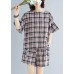 2019 fashion plue size Plaid cotton linen tops and hot pants two pieces summer