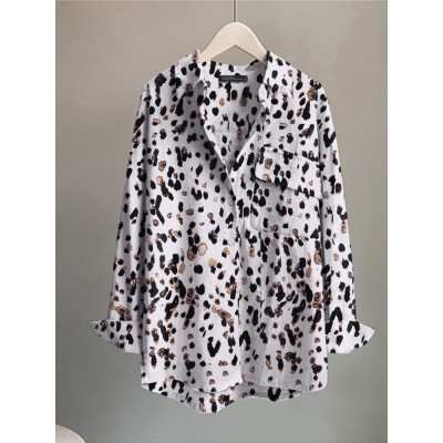 Leopard Pocket Button Long Sleeve Shirt