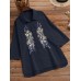 Embroidered Button Lapel Split Casual Cotton Shirt