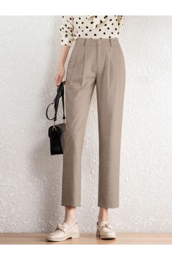Solid Pocket Pleated Tailored Pants For Women