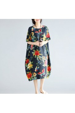 women navy linen shift dresses trendy plus size holiday dresses New short sleeve floral linen dress