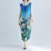 fine blue floral long cotton dress plussize sleeveless long cotton dresses boutique side open cotton clothing dresses